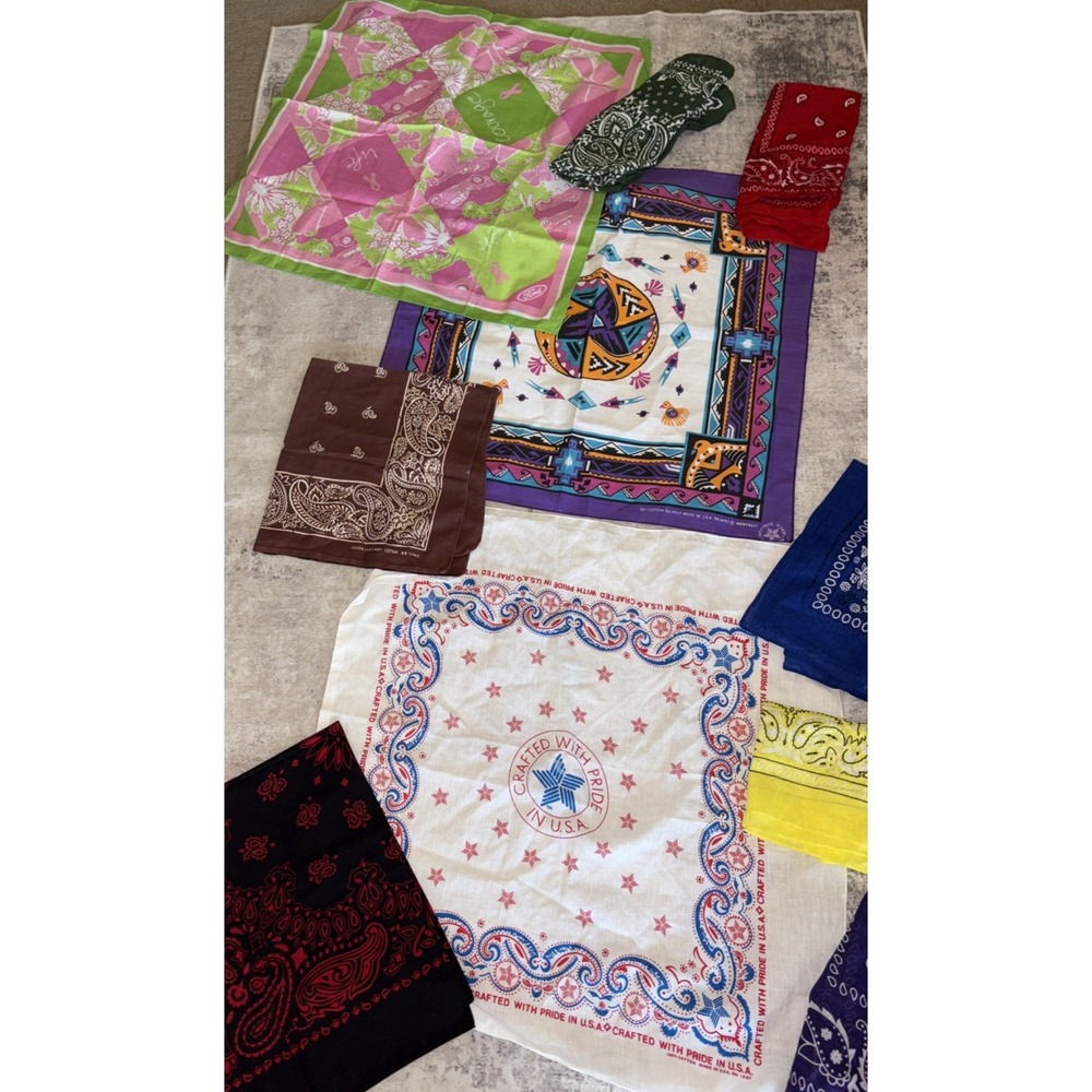 Vintage Cotton Bandana‎ Lot Assorted Colors And Ages
